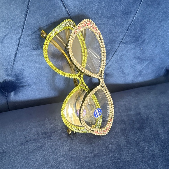 Glamorous Rhinestone Sunglasses - Green and Pink Set of Reading Glasses +1.50 - Picture 4 of 4